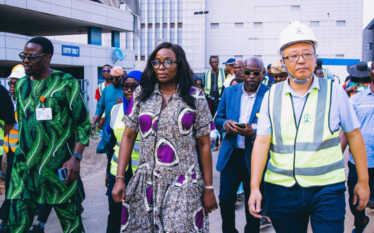 South West Regional Manager, Federal Airports Authority of Nigeria (FAAN), Olatokunbo Arewa (left); Managing Director/Chief Executive, FAAN, Mrs. Olubunmi Kuku and Project Manager, China Civil Engineering Construction Corporation (CCECC), Zhang Peng and others during an inspection tour of the Temporary Terminal and Carpark of the Murtala Mohammed International Airport Rehabilitation and Expansion Project, in Lagos.
