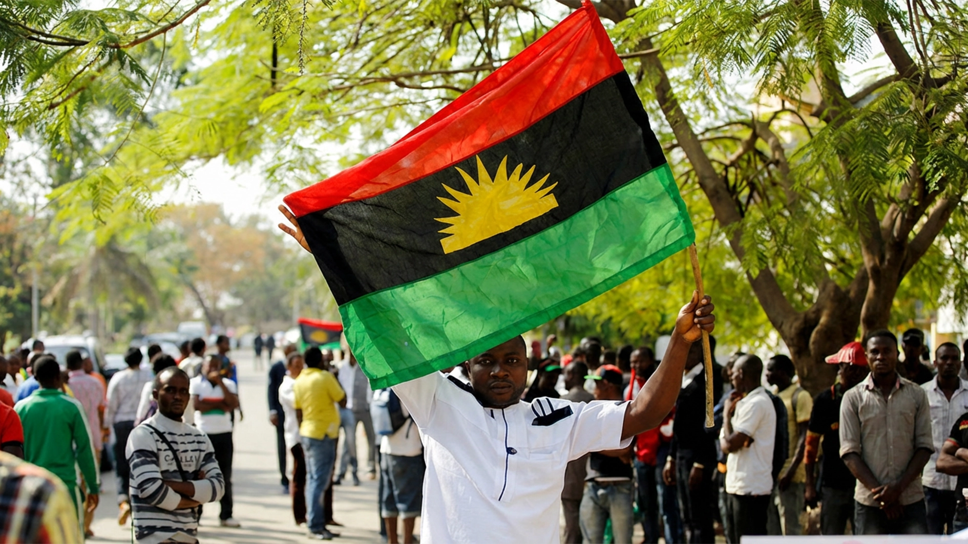Indigenous People of Biafra (IPOB)eople of Biafra (IPOB) leader Nnamdi Kanu holds a Biafra flag during a rally in support of Kanu,