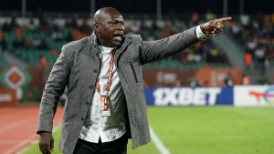 Cameroon coach, David Pagou, barks out orders to his players