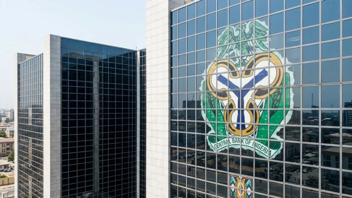 Central Bank of Nigeria’s logo is seen on the headquarters building in Abuja