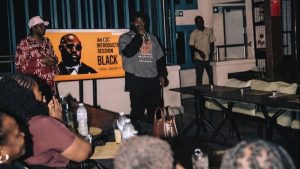 Image of Black Fab speaking at the Soundyard Vol 1 listening session with top Nigerian radio OAPs.