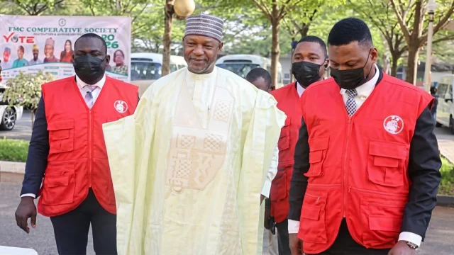 Former Attorney-General of the Federation, Abubakar Malami (middle), arrived at the Federal High Court