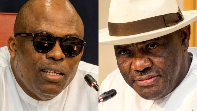 Governor Siminilayi Fubara of Rivers State (L) Minister of the Federal Capital Territory (FCT), Nyesom Wike(R)