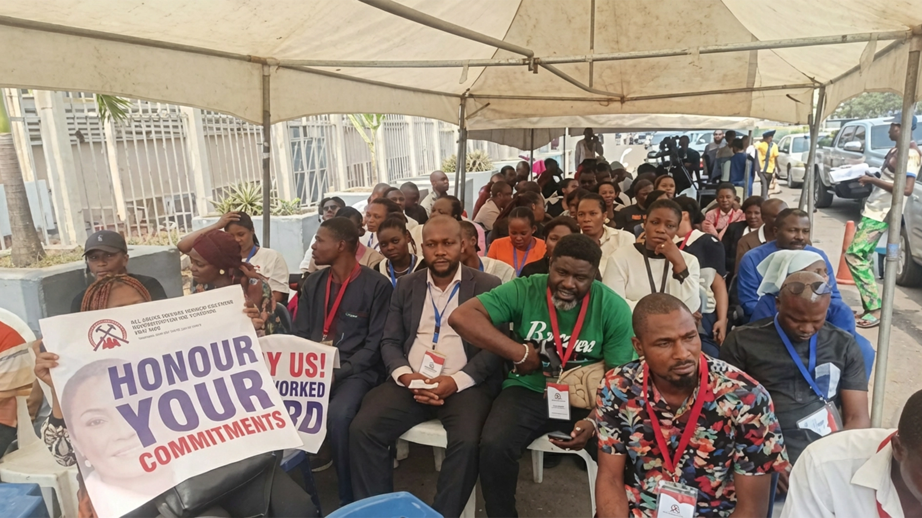 Local contractors on a protest, blocking the entrance of the Ministry of Finance, demanding payment for executed projects in Abuja, yesterday.