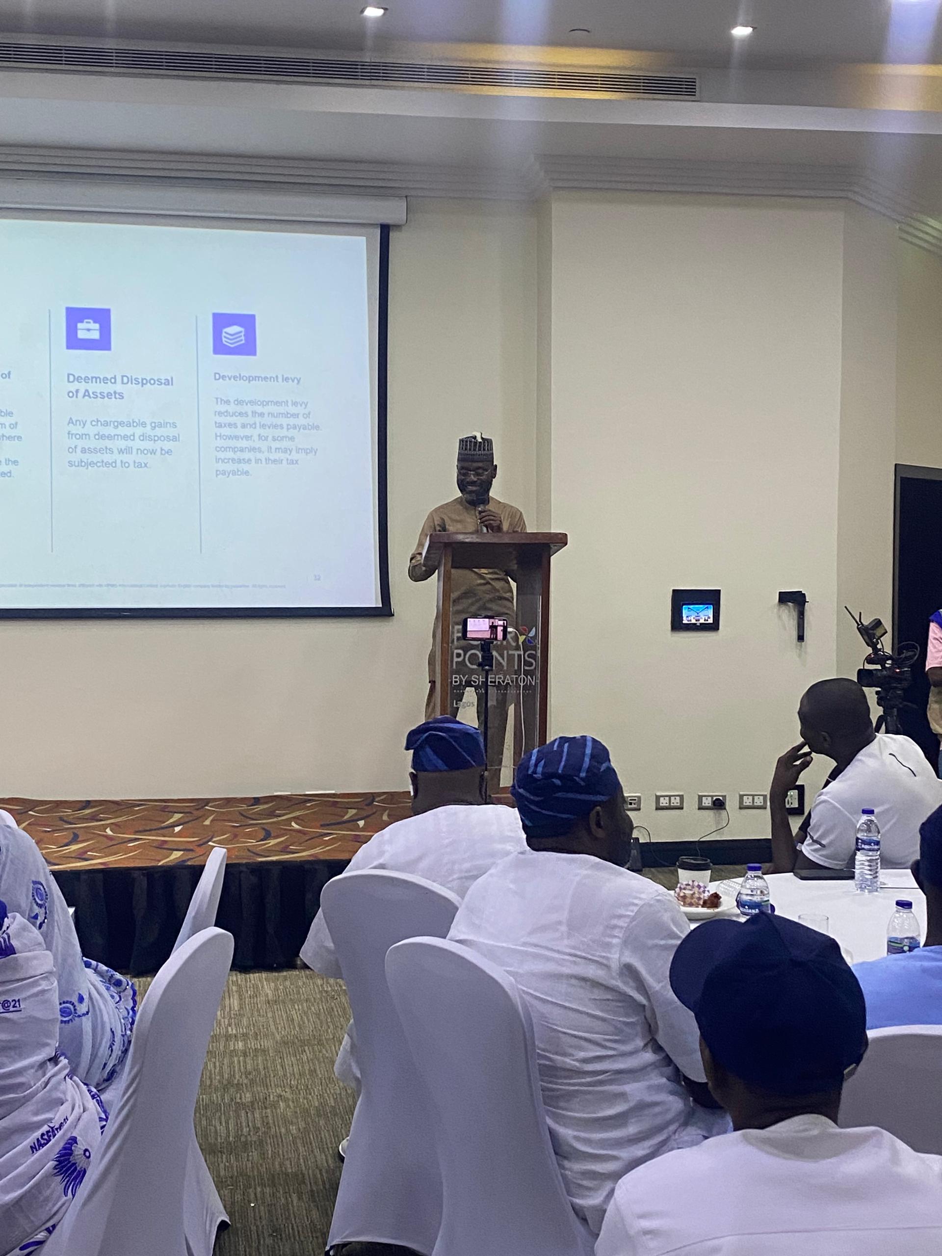 Mr Ayo Salami speaking at the NASFAT Breakfast 2.0