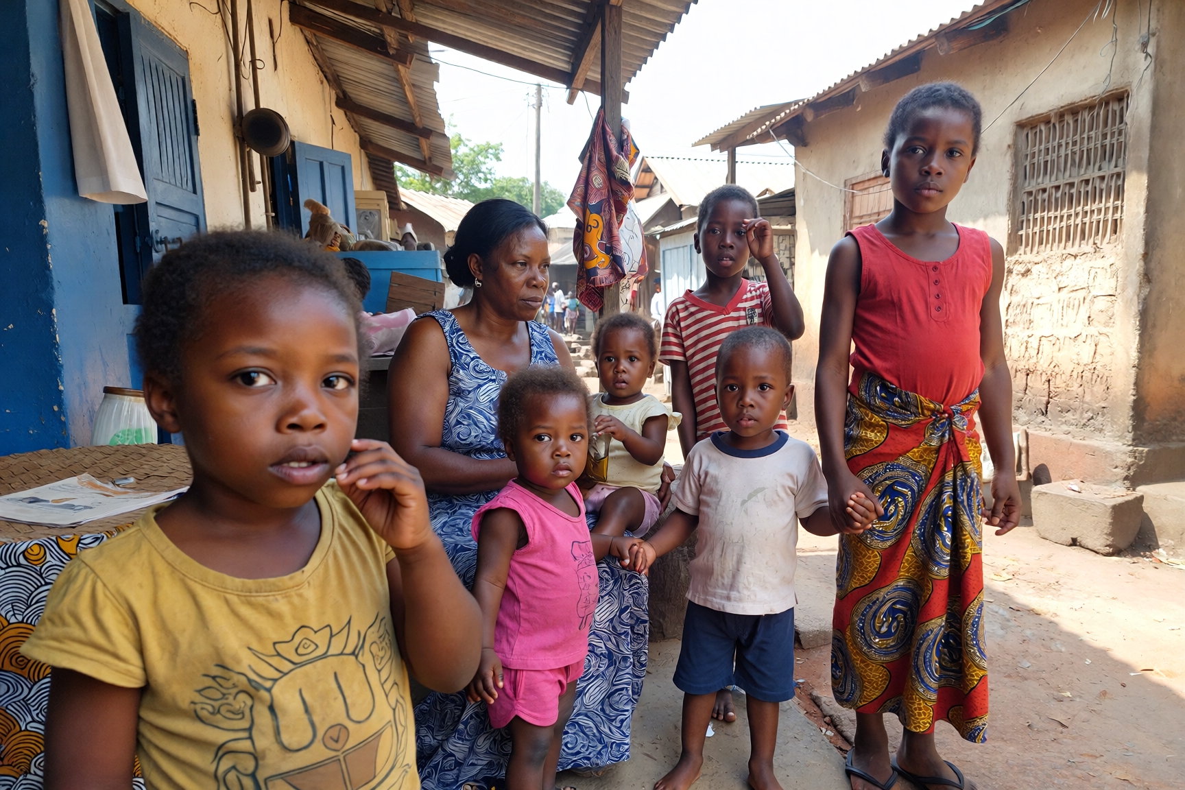 Nigerian children on the street with their mom beside them