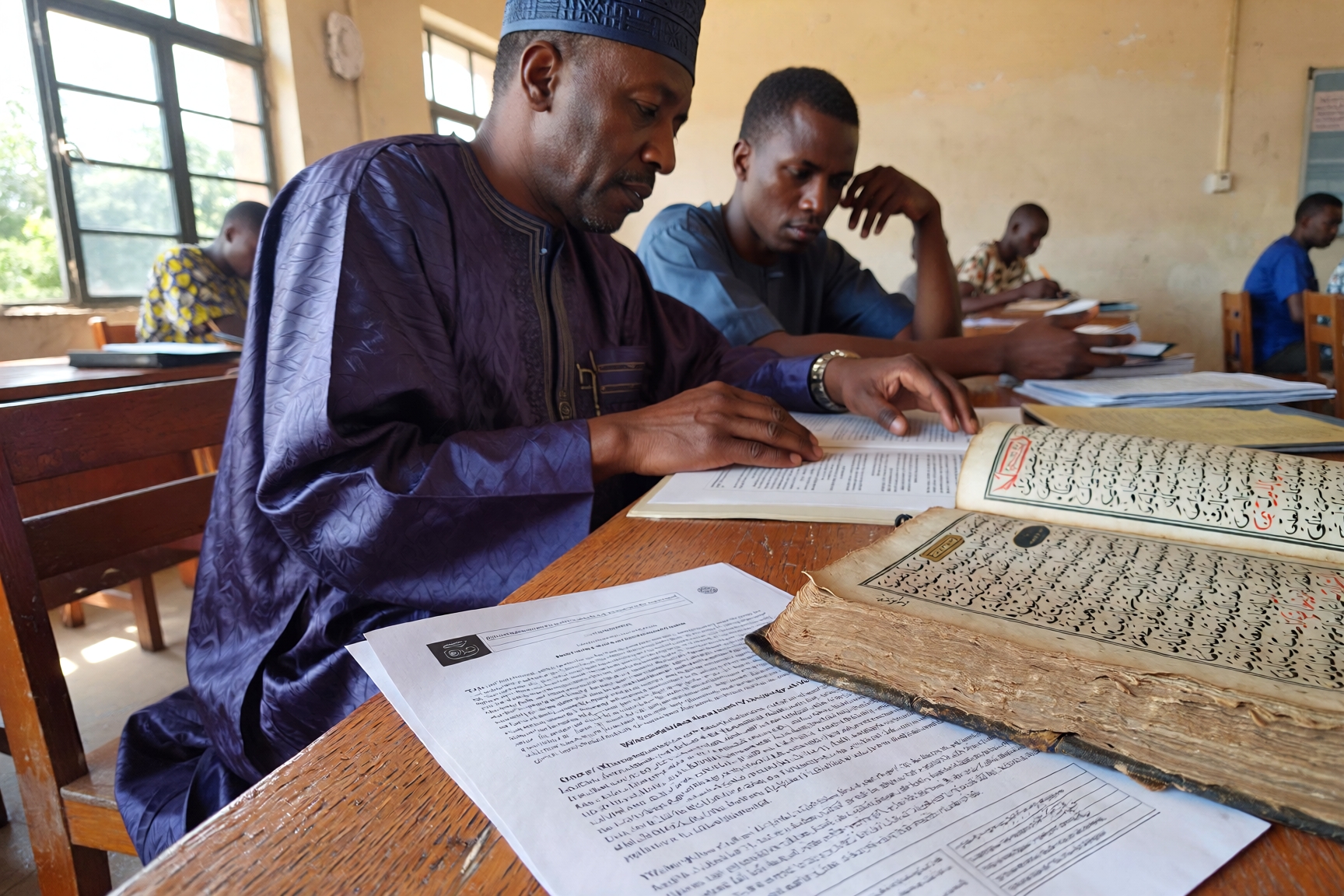 Nigerian elder man studying Arabic