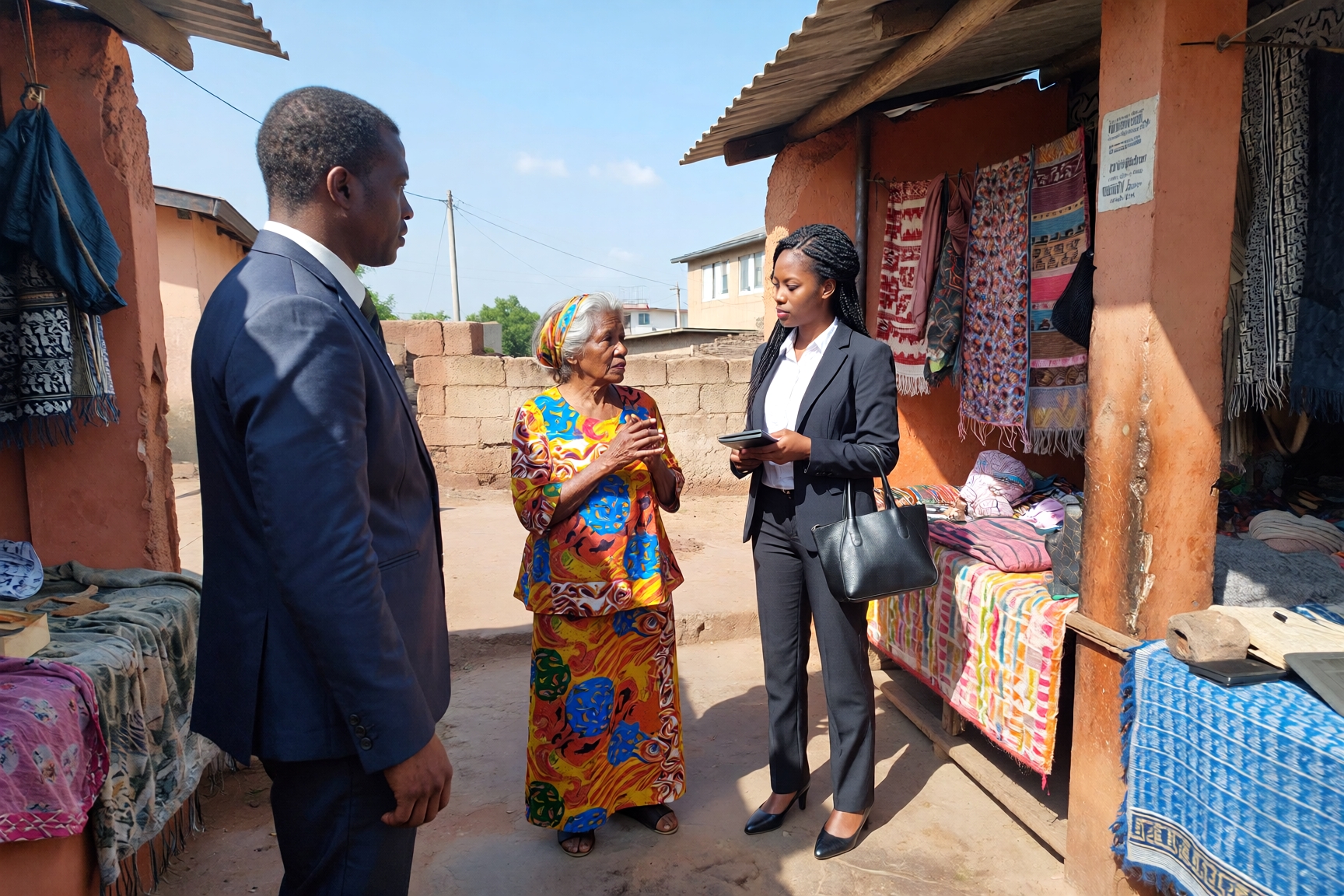Nigerian woman speaking with two Nigerian business man and woman