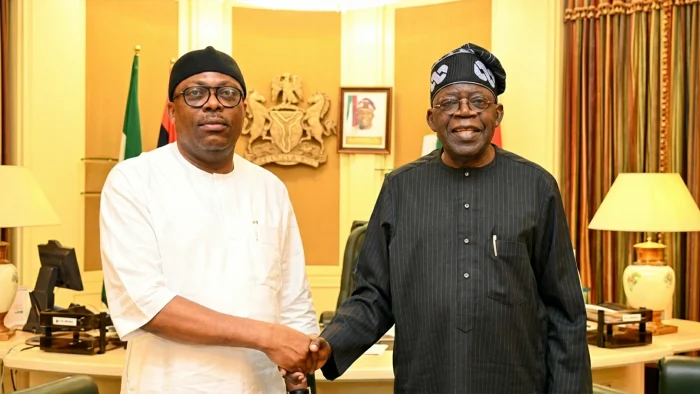 President Bola Tinubu (right) and Governor Siminalayi Fubara of Rivers State at the Presidential Villa, Abuja.