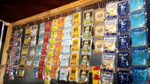 Sachets of alcoholic drinks on display at Aswani market