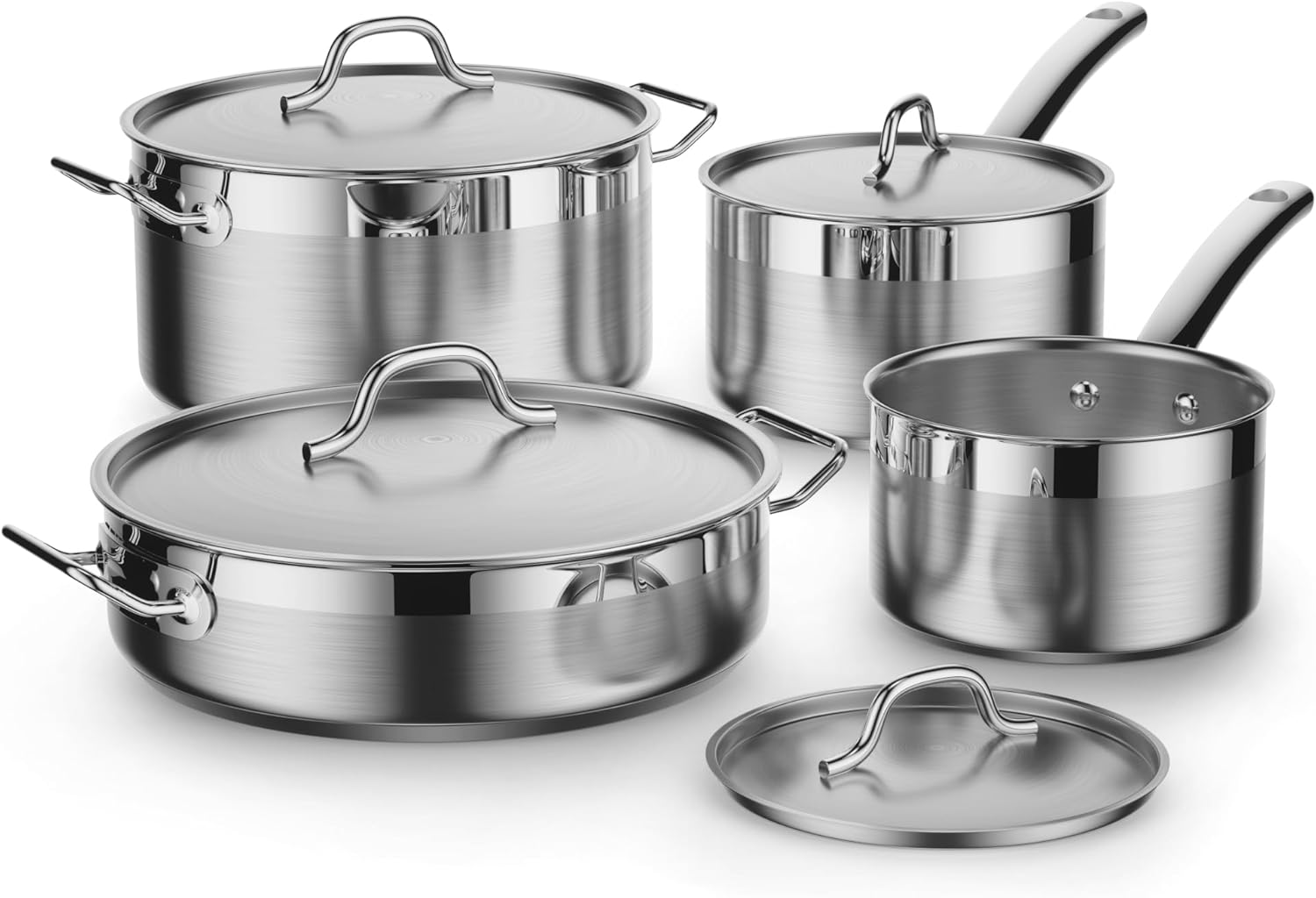 tainless steel cookware used for everyday cooking in a modern kitchen.