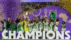 The Super Falcons celebrate their 10th WAFCON title Photo AFP