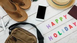 Top view essential accessories to travel.The items travel concep