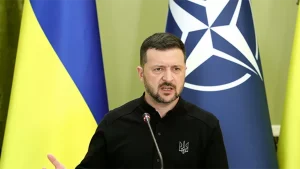 Ukrainian president Volodymyr Zelensky speaks during a joint press conference following his meeting with NATO Secretary General in Kyiv on October 3, 2024, amid the Russian invasion in Ukraine. – NATO’s new chief visited Kyiv on October 3, 2024, a major show of support for Ukraine in his maiden trip in the role. (Photo by Anatolii STEPANOV / AFP)