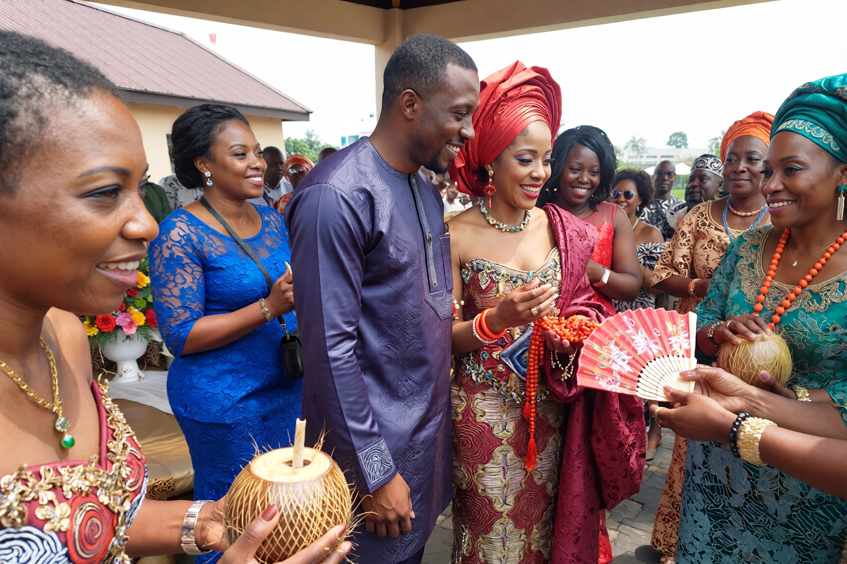 A Nigerian couple celebrating their wedding