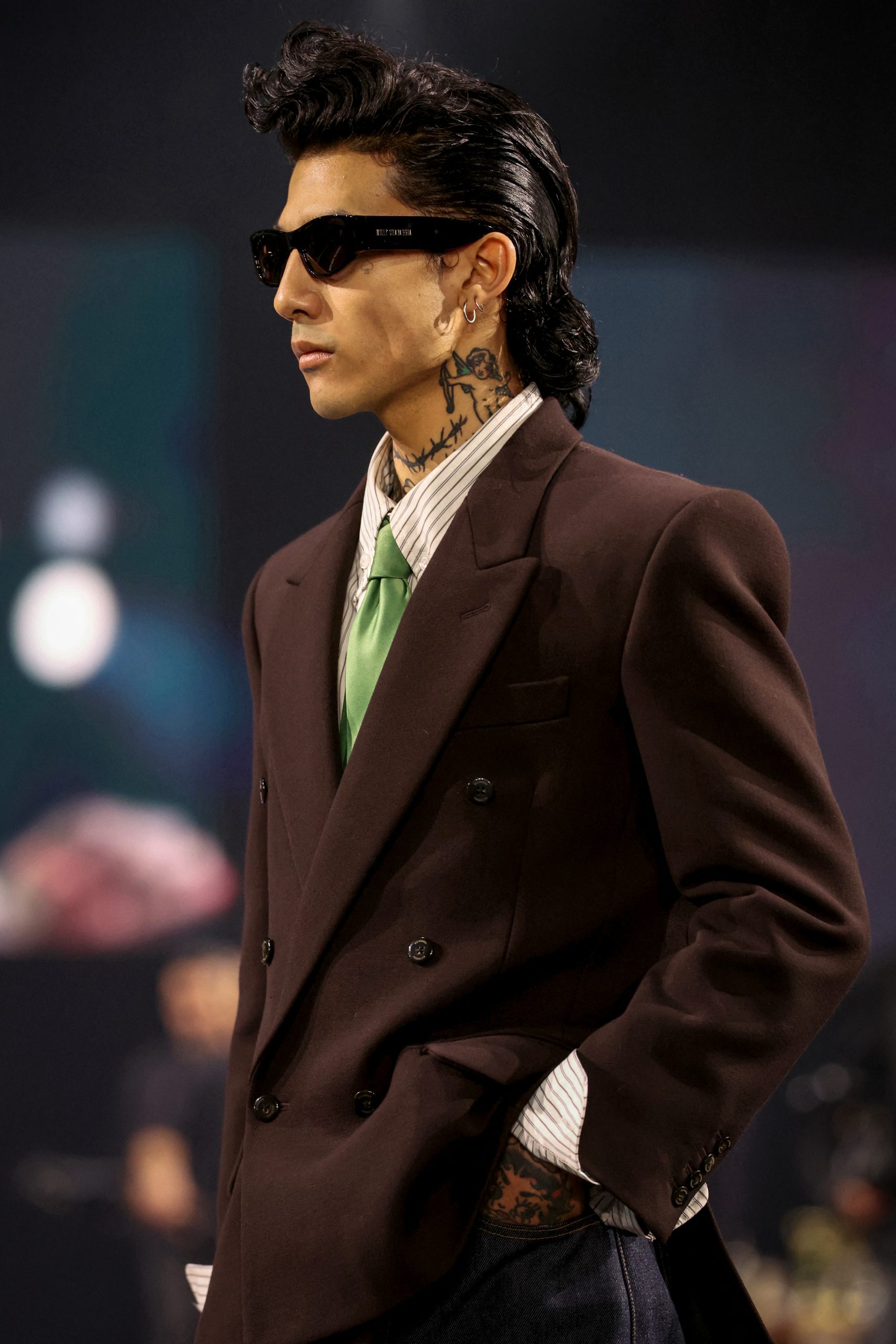 A model presents a creation by Willy Chavarria for the Menswear Ready-to-wear Fall-Winter 2026/2027 collection as part of the Men Paris Fashion Week in Paris on January 23, 2026. (Photo by ALAIN JOCARD / AFP)