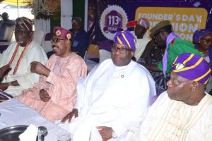 L-R , The Chairman,  Board of Trustees,  Ijebu-Ode Grammar School Old Boys Association,  Engr ( Dr) Ebenezer  Osoba, The School Reunion Chairman, Senator .Dr Olorunnimbe Mamowora, Ogun State Head of Service, Mr Kehinde Onasanya and the immediate past President of the old boys Association,  Professor Labo Onanuga at the 113th Founder's Day Celebration of Ijebu-Ode Grammar School, held at the School Playground on Saturday, 24th January, 2026.