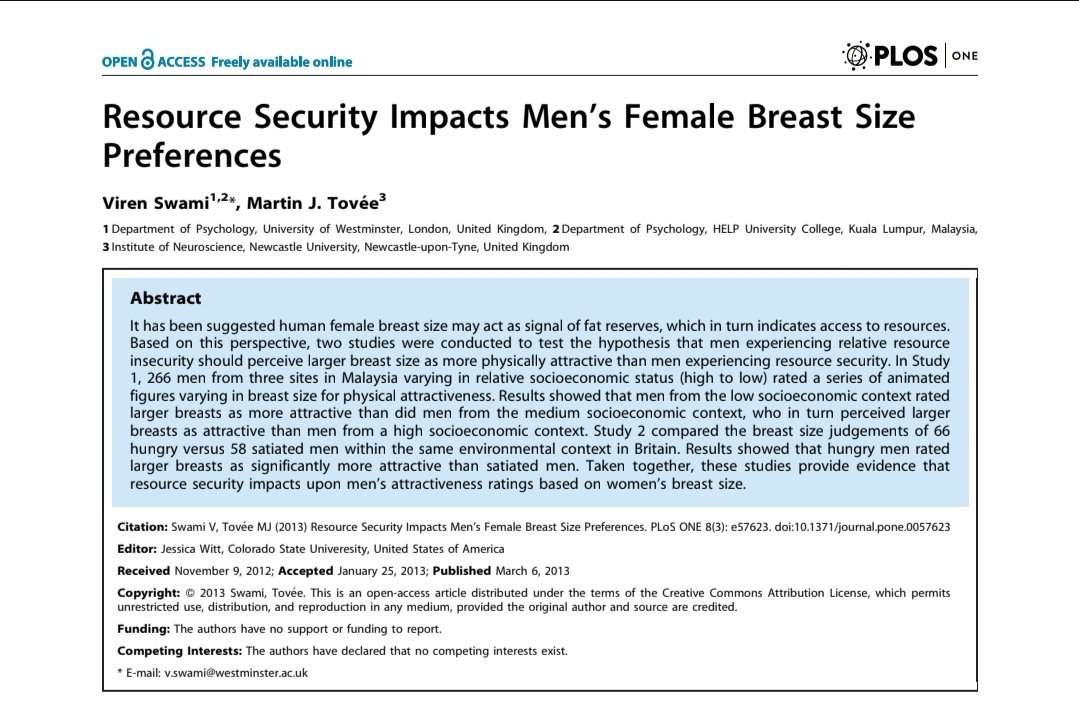 PLOS ONE study showing how hunger and financial insecurity affect men’s breast size preferences