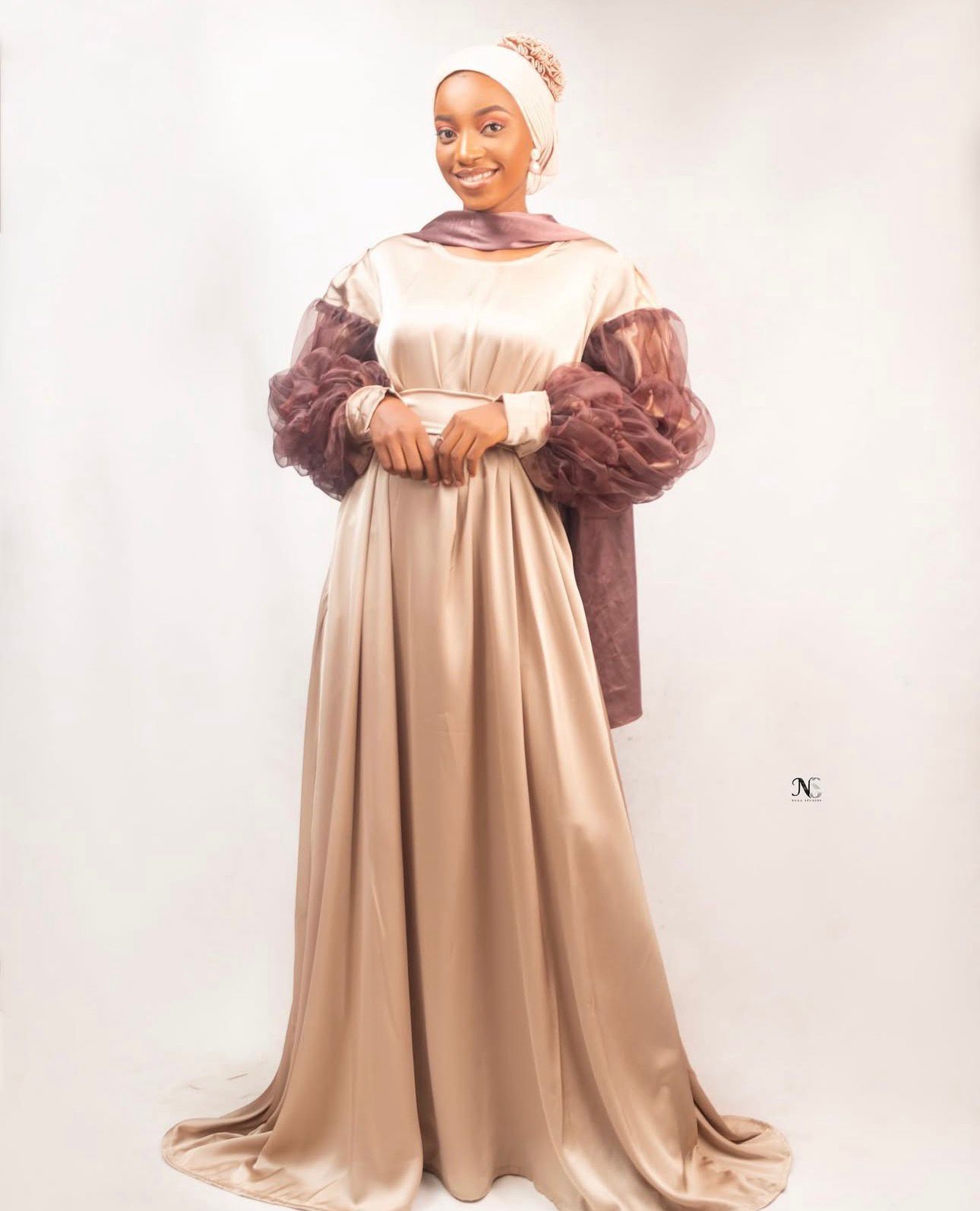 Champagne gown from House of Anaum's collection by Lateefat Odunuga