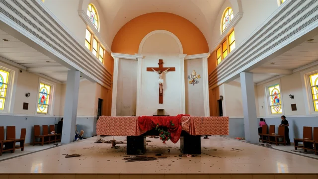 A view of St. Francis Catholic Church where worshippers were attacked by gunmen during Sunday mass, is pictured in Owo