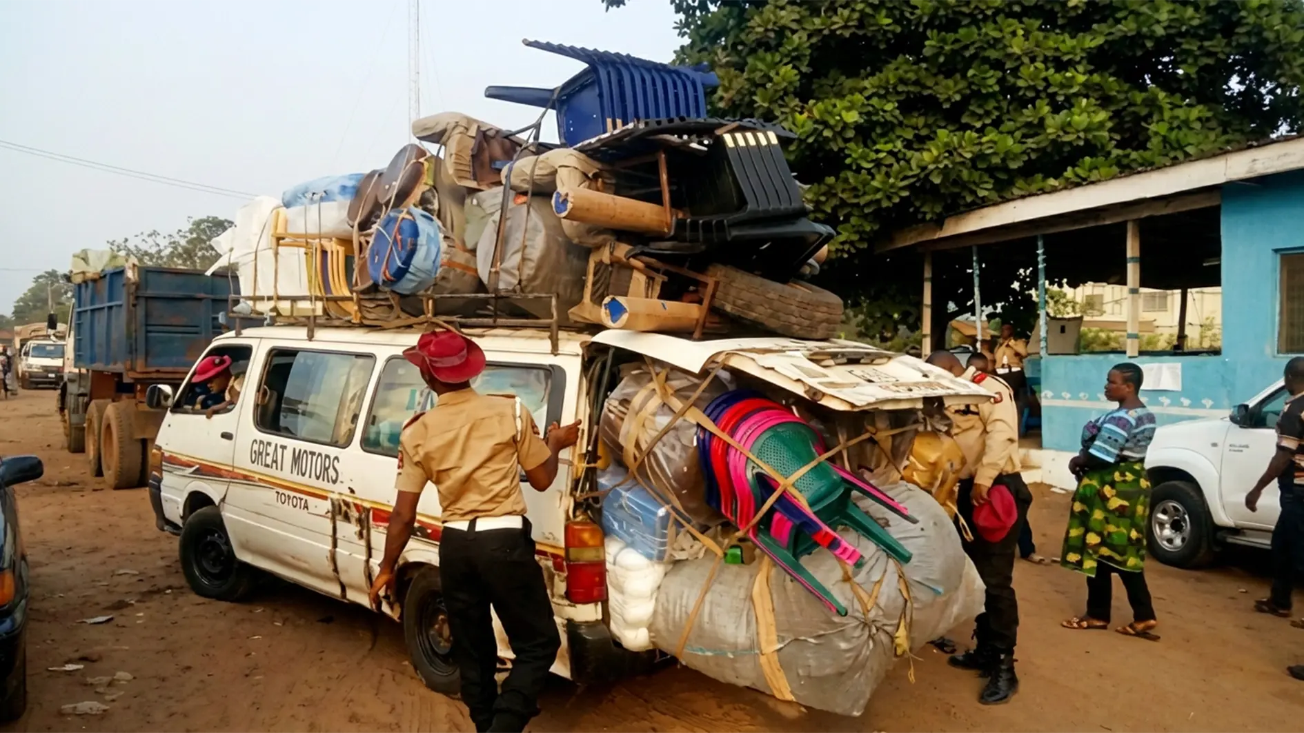 An impounded overloaded commercial bus