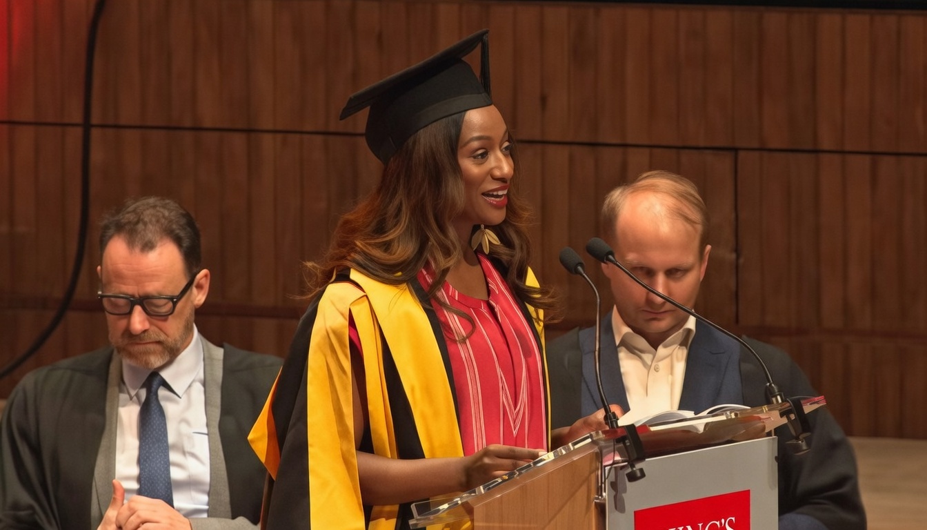 DJ Cuppy speaking at King’s College London graduation.