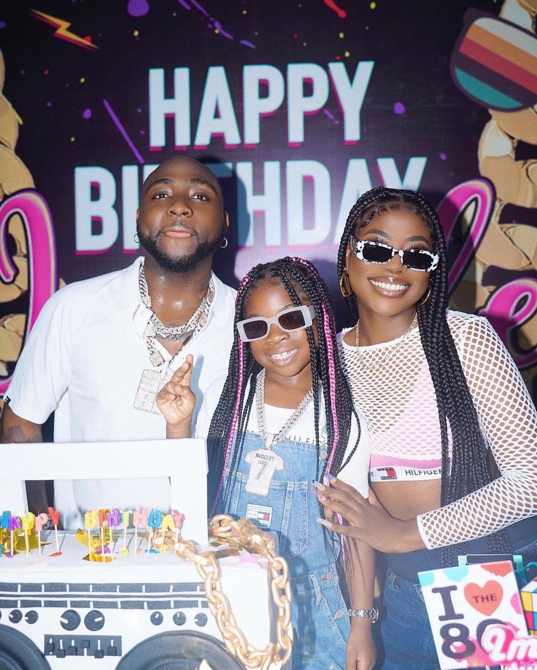 Davido, Imade, and Sophia Momodu at Imade's 7th birthday celebration