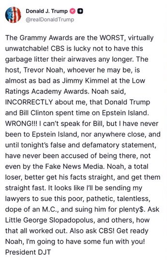 Donald Trump threatens legal action after Grammy joke controversy