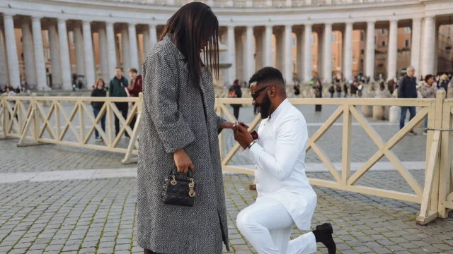 Ebuka kneels before wife during 10th anniversary in Rome