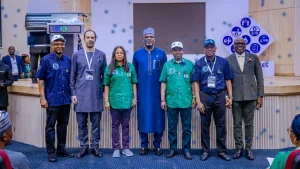 Executive Vice President, Gas, Power & New Energy, Mr. Olalekan Ogunleye (left); Chairman of the Oil Producers Trade Section (OPTS) and MD of TotalEnergies Upstream Companies in Nigeria, Matthieu Bouyer; Perman