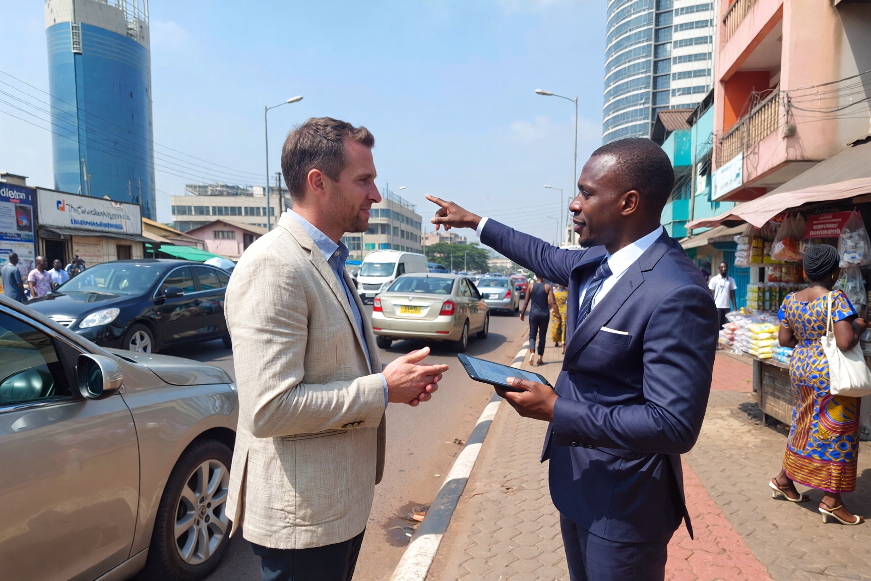 A Nigerian giving directions to an American in Nigeria