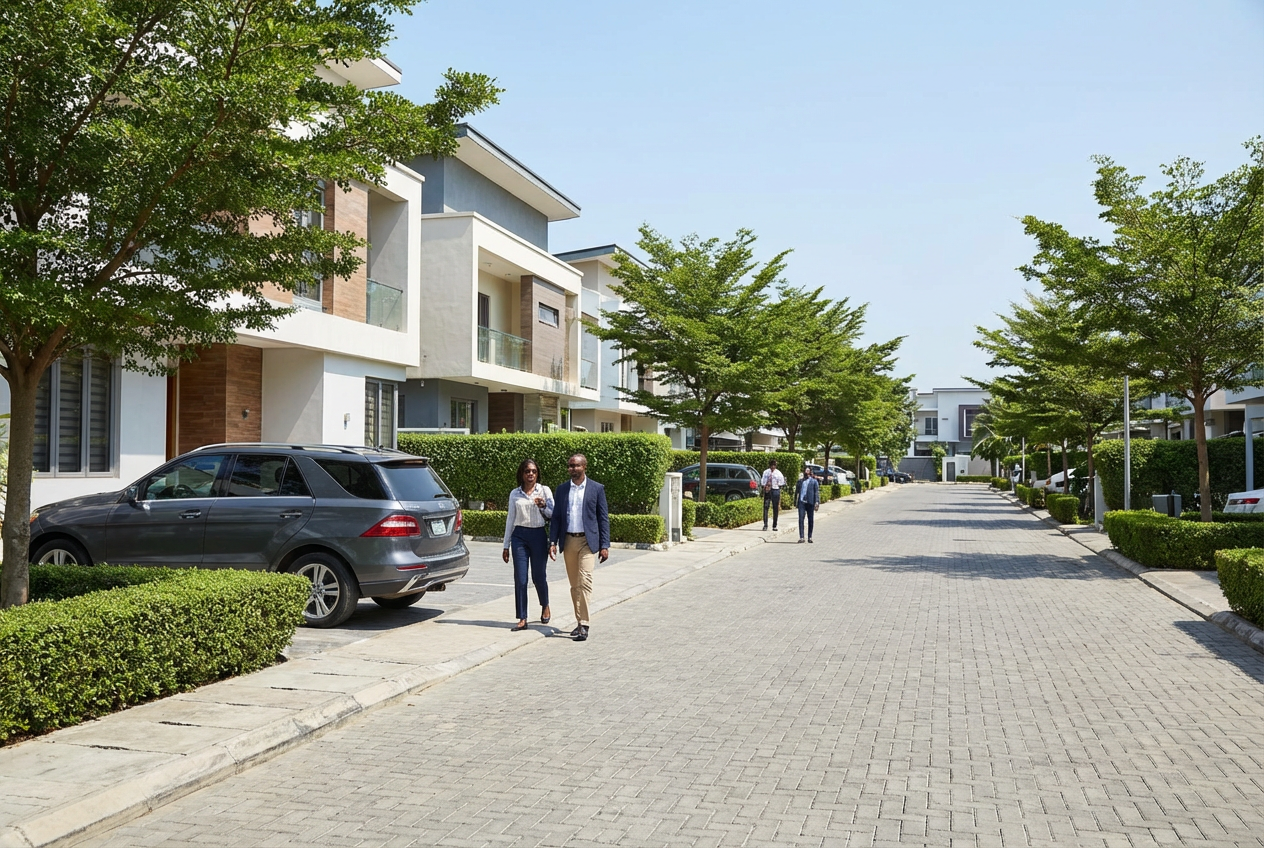 A Nigerian neighborhood for wealthy Nigerians, you can see some Nigerians on the background