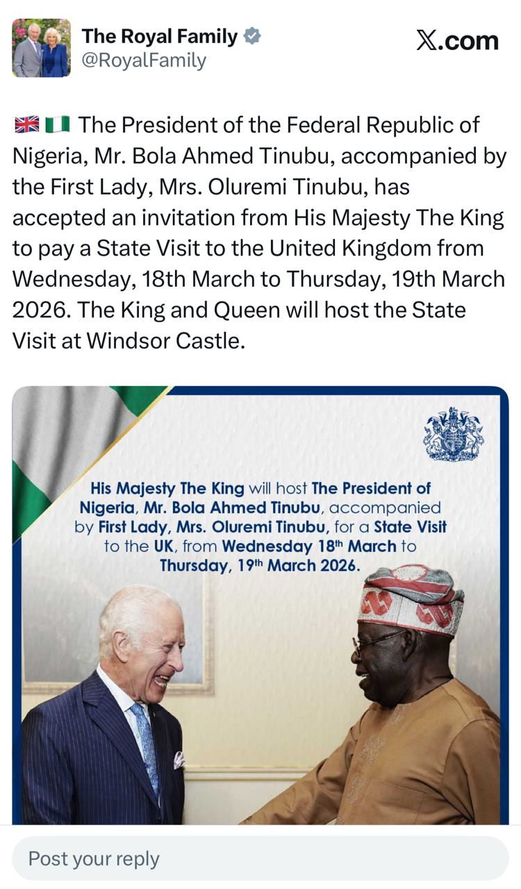 President Tinubu to pay a visit to the United Kingdom