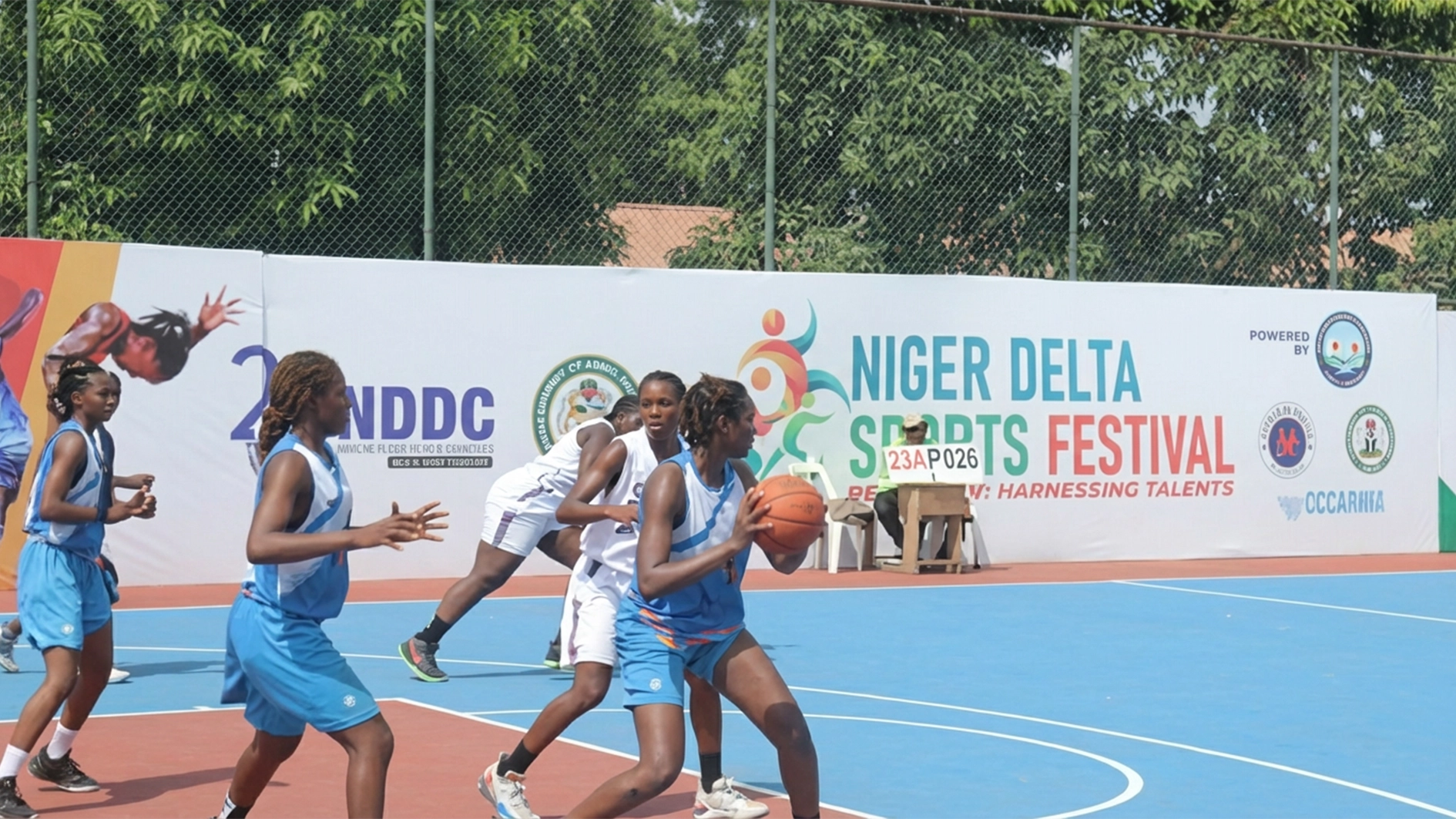 Team Bayelsa battling with Delta State in the women’s volleyball third place game at the Niger Delta Sports Festival, which ended in Uyo, yesterday.