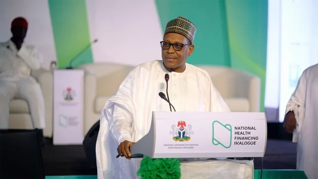 The Coordinating Minister of Health and Social Welfare, Professor Ali Pate, addresses an audience