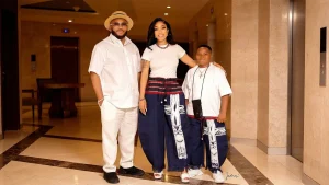 Tonto Dikeh poses with Olakunle Churchill and their son, King Andre. Photo Instagram @tontodikeh