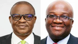Unity Bank MD, Ebenezer Kolawole and his Providus Bank counterpart, Walter Akpani