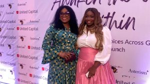 Ada Onanuga and a guest at the launch of her book