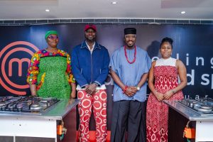 L–R: Ebere Ejidike, Senior Brand Manager, Sonia Foods; Chef Stone, Founder, Red Dish Chronicles Culinary School; Chef Eros, Founder of Cookie Jar and the renowned Ìlè Eros; and Lucy Olumakinwa, Digital Brand Manager, Sonia Foods, at the official unveiling of the MasterChef Nigeria judges in Lagos