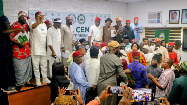 Opposition lawmakers of the House of Representatives, briefing journalists after a walkout protest to oppose the alteration of Electoral Act Bill, at the National Assembly, Abuja, yesterday. 							                PHOTOS: LUCY LADIDI ATEKO