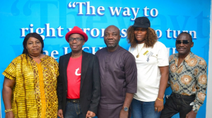 Acting Chairman, Actors Guild of Nigeria (AGN), Lagos State Chapter, Ikubuwaje Mary Edward (left); Public Relations Officer, Cornell Udofia; Director of Guild Services, Emmanuel Onyika; Chief Whip, Ifoma Ikechukwu, and Financial Secretary, Tunde Shado during a courtesy visit to The Guardian head office in Lagos, yesterday.                                                                                                                                                                             PHOTO: AYODELE ADENIRAN