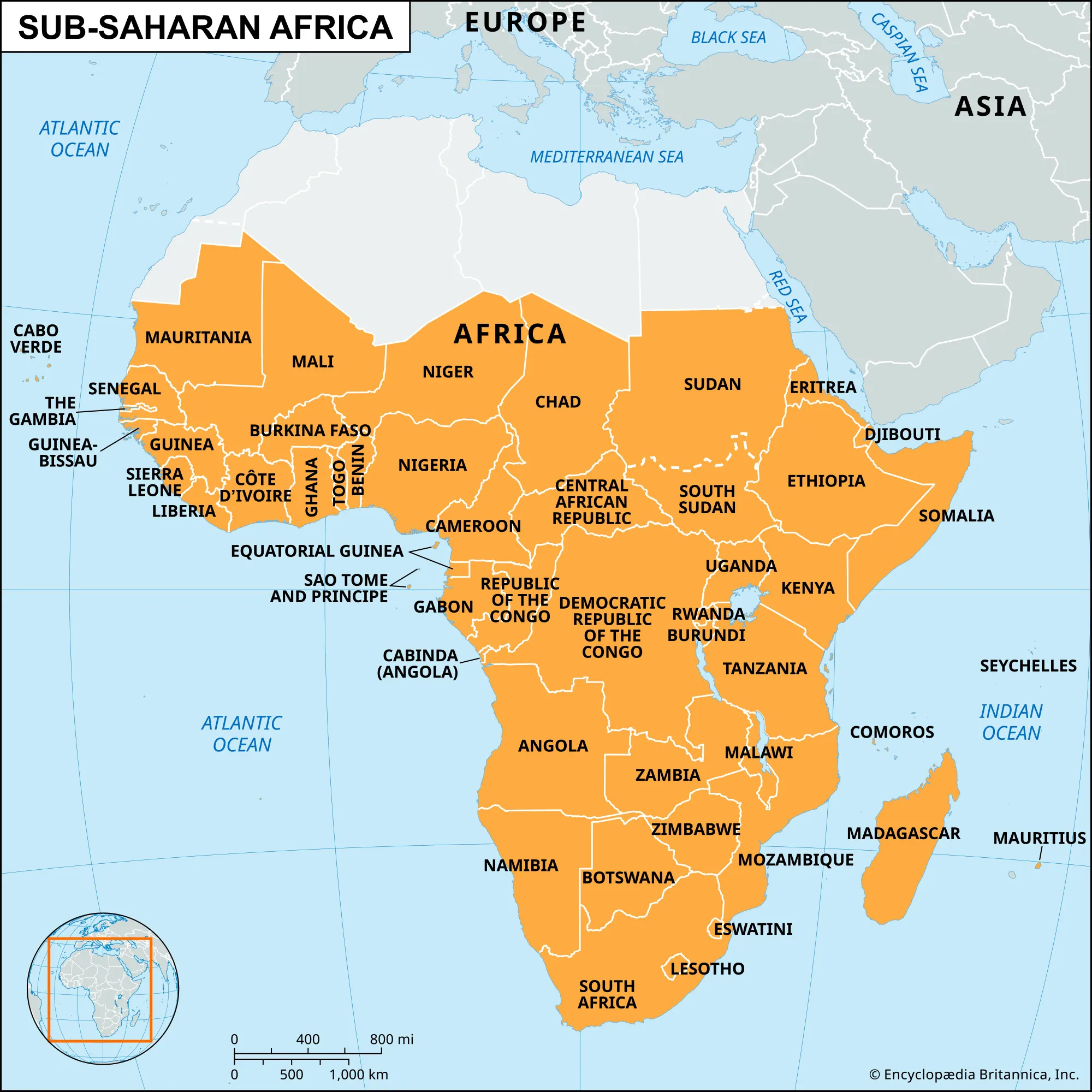 Map of Sub-Saharan African countries