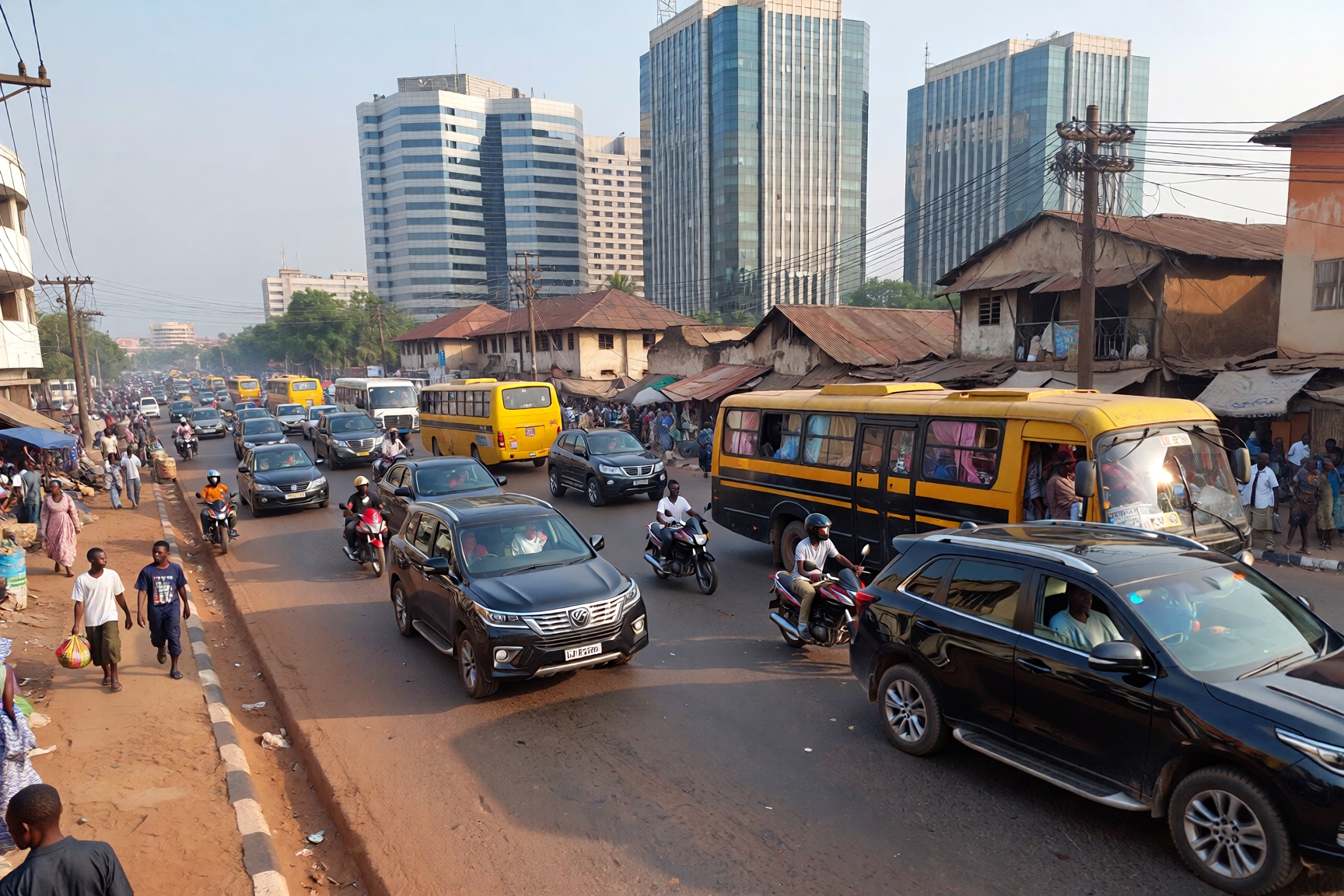 What is life like in Nigeria today? Daily life in Lagos showing busy streets, local markets, and modern urban living