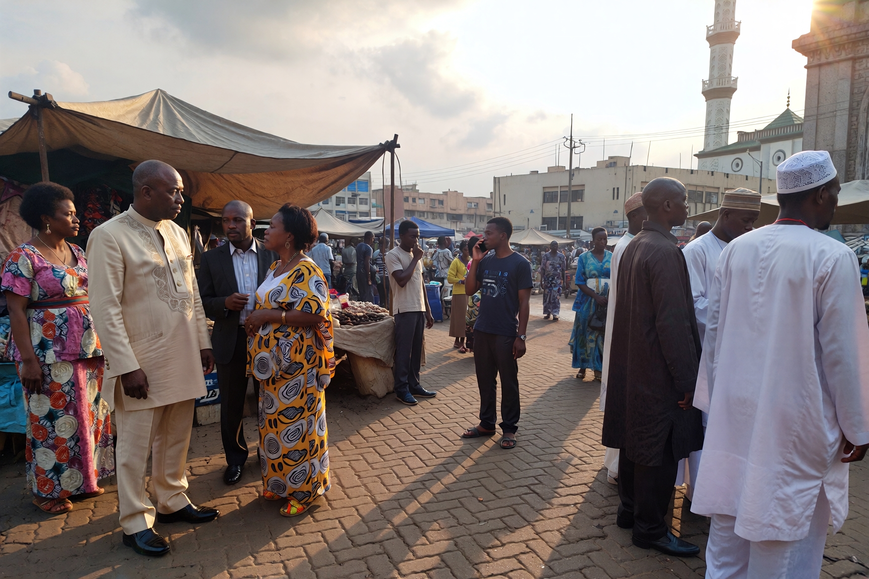Christian church and Muslim mosque in Nigeria illustrating religious diversity and the debate about religious freedom in Nigeria