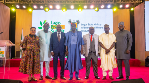 Governor of Lagos State, Mr Babajide Olusola Sanwo-Olu (middle);  Commissioner, Lagos State Ministry of Energy and Mineral Resources, Biodun Ogunleye (standing next to the Governor on the right) and other stakeholders at the maiden edition of the Lagos Energy Summit…