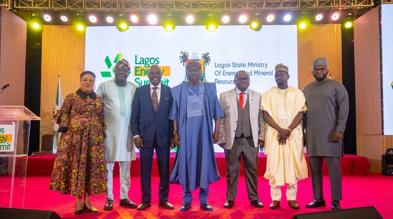 Governor of Lagos State, Mr Babajide Olusola Sanwo-Olu (middle);  Commissioner, Lagos State Ministry of Energy and Mineral Resources, Biodun Ogunleye (standing next to the Governor on the right) and other stakeholders at the maiden edition of the Lagos Energy Summit…