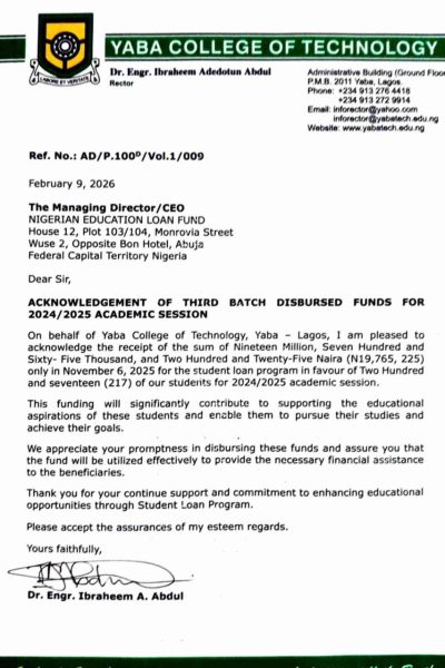 NELFUND disburses ₦19.7m student loans to YABATECH students