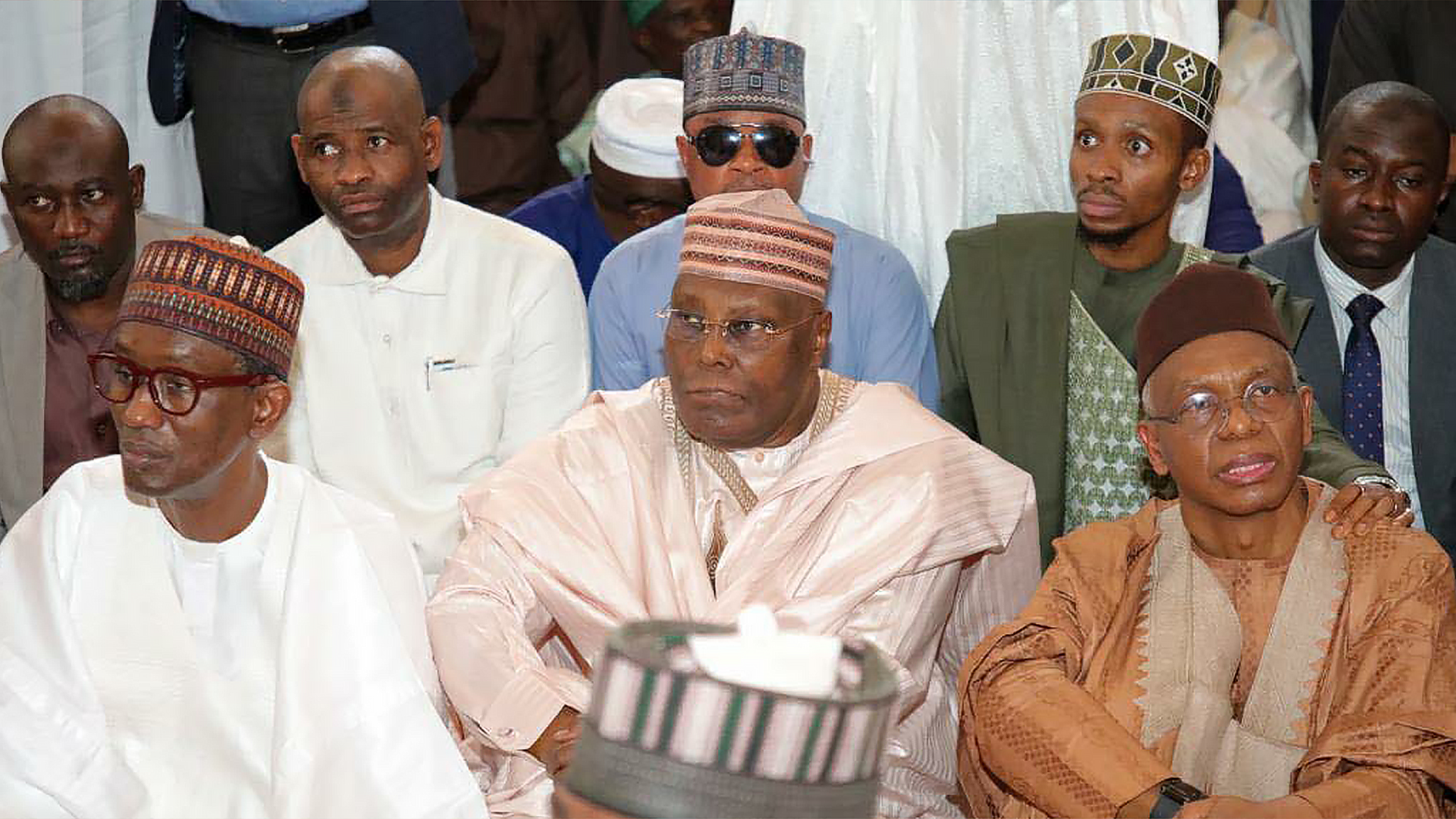 Kaduna Governor Uba Sani joins dignitaries including Bola Tinubu, Nuhu Ribadu and Atiku Abubakar at Abuja funeral prayer for Hajiya Umma el-Rufai, mother of Nasir el-Rufai.