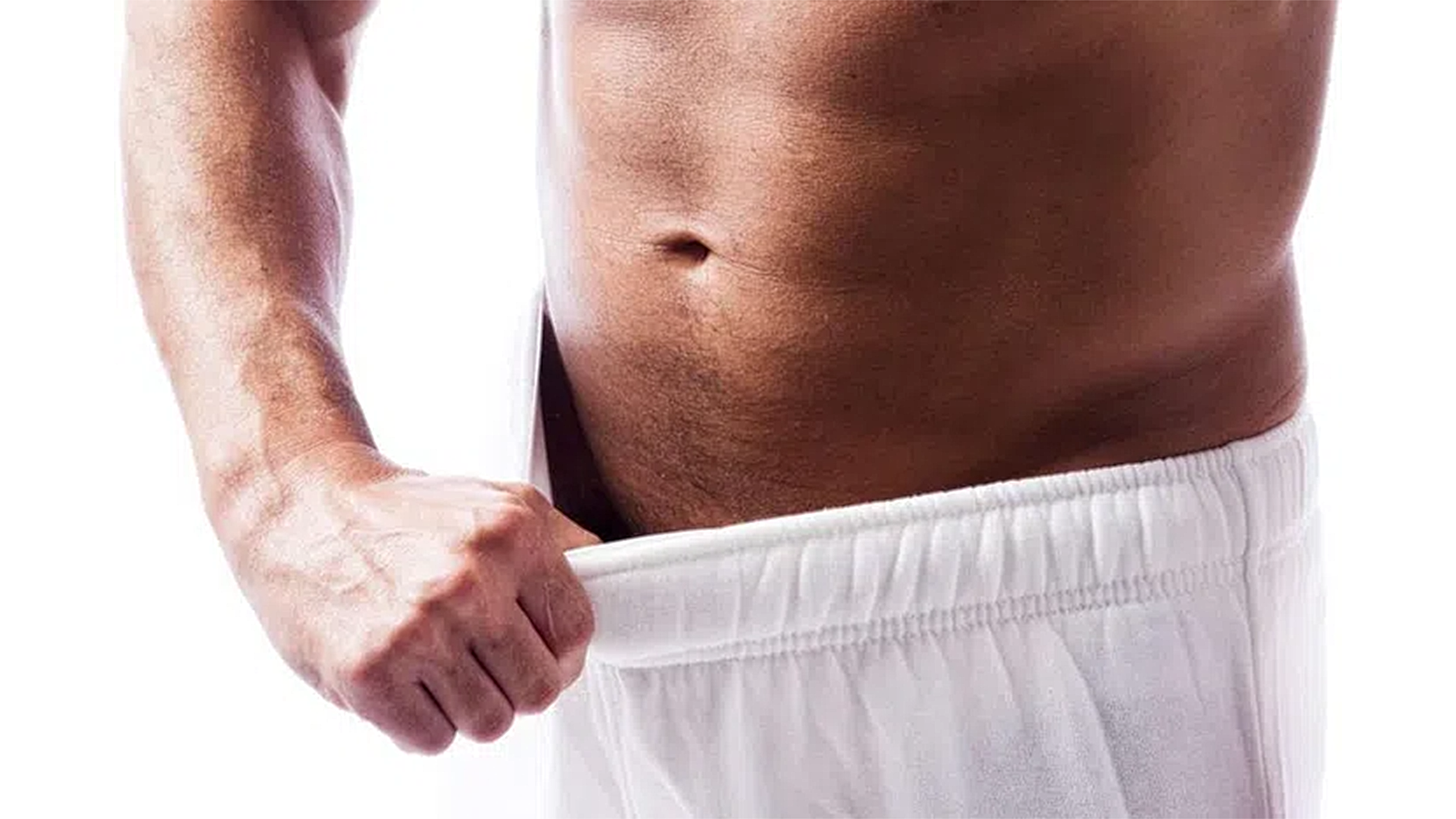 Illustration of a man pulling his waistband slightly