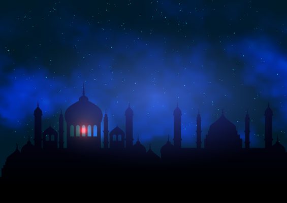 Ramadan Kareem background with mosque silhoeutte